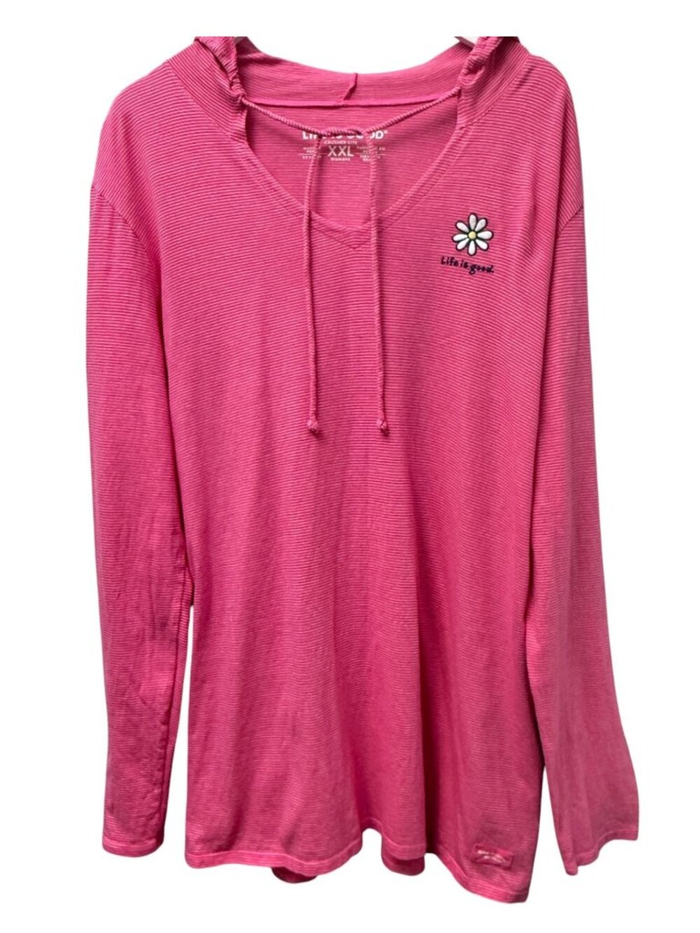 Life is Good Hoodie Tee Pink Womens XXL Daisy Long Sleeve Casual Beach Top